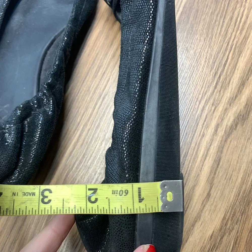 The‎ Flexx Black Sparkly Faux Leather with Multi Bows on Open Toes Flats Size 9B
